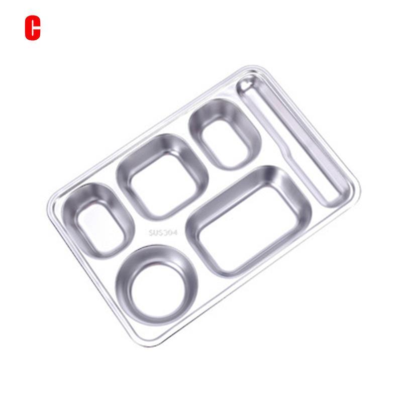 304 Stainless Steel Fast Food Plate Grid Plate With Lid Square Canteen Tableware For Children Adult