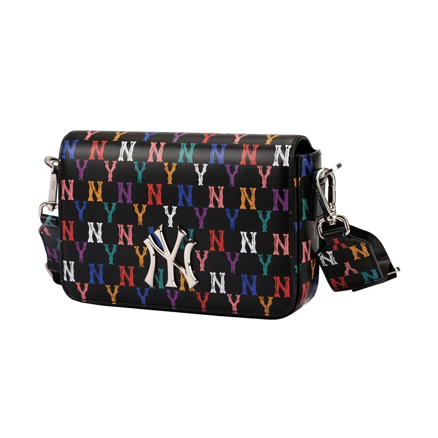 MLB Monogram Series Ny Yankees Rainbow Graffiti Print Cotton Shoulder Bag Unisex bags Black 32BGPC111-50L One Size