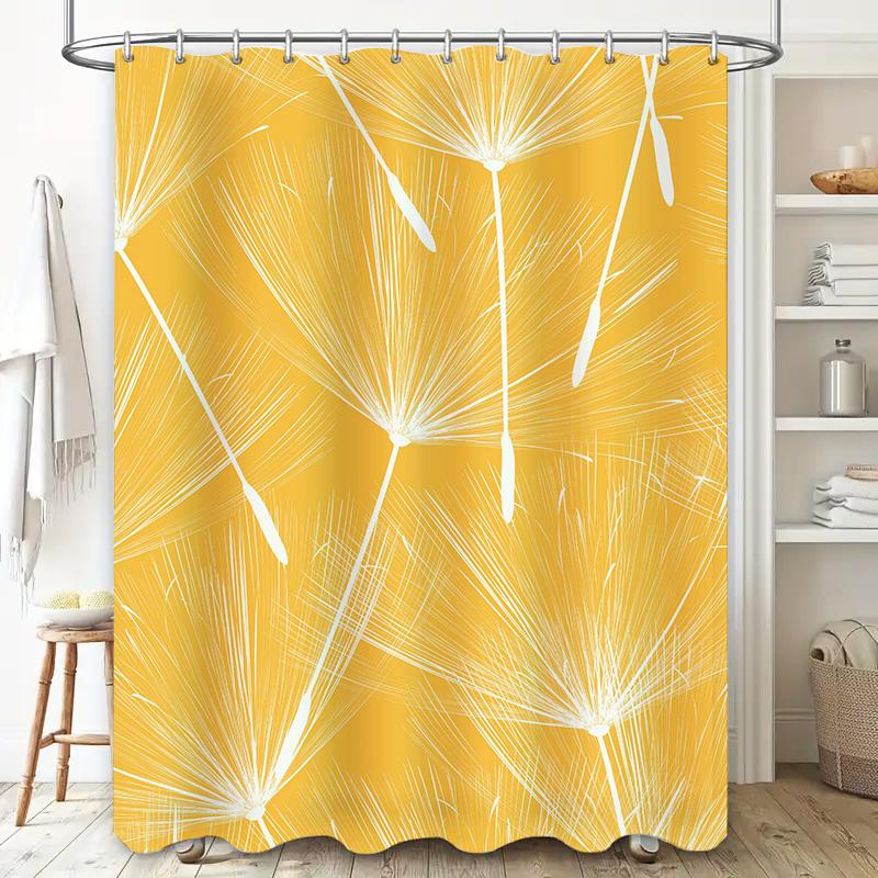 Yellow Shower Curtain with White Flower Pattern: Modern Decor for Bathroom