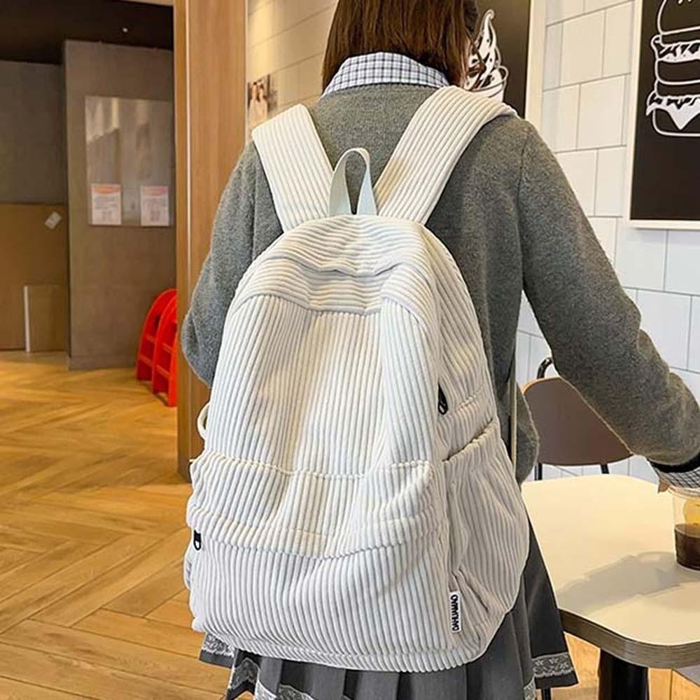Lightweight Corduroy Backpack Large Capacity Casual Students Daypack Solid Color School Bag  Travel