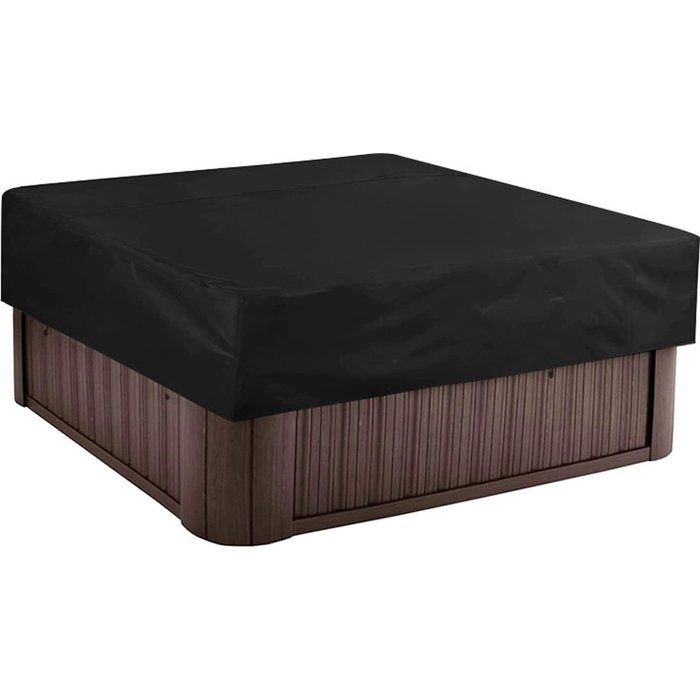 Housse Mobilier Jardin 215x215cm Polyester Noir, Spa Carré Anti-Poussière, Extérieur Protection