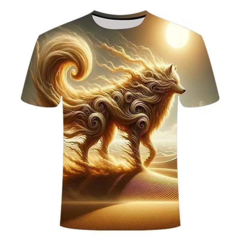 Children's 3D Printed Wolf Pattern T-shirt, Cool Animal Print Short-sleeve T-shirt, Summer Casual Street Style Top