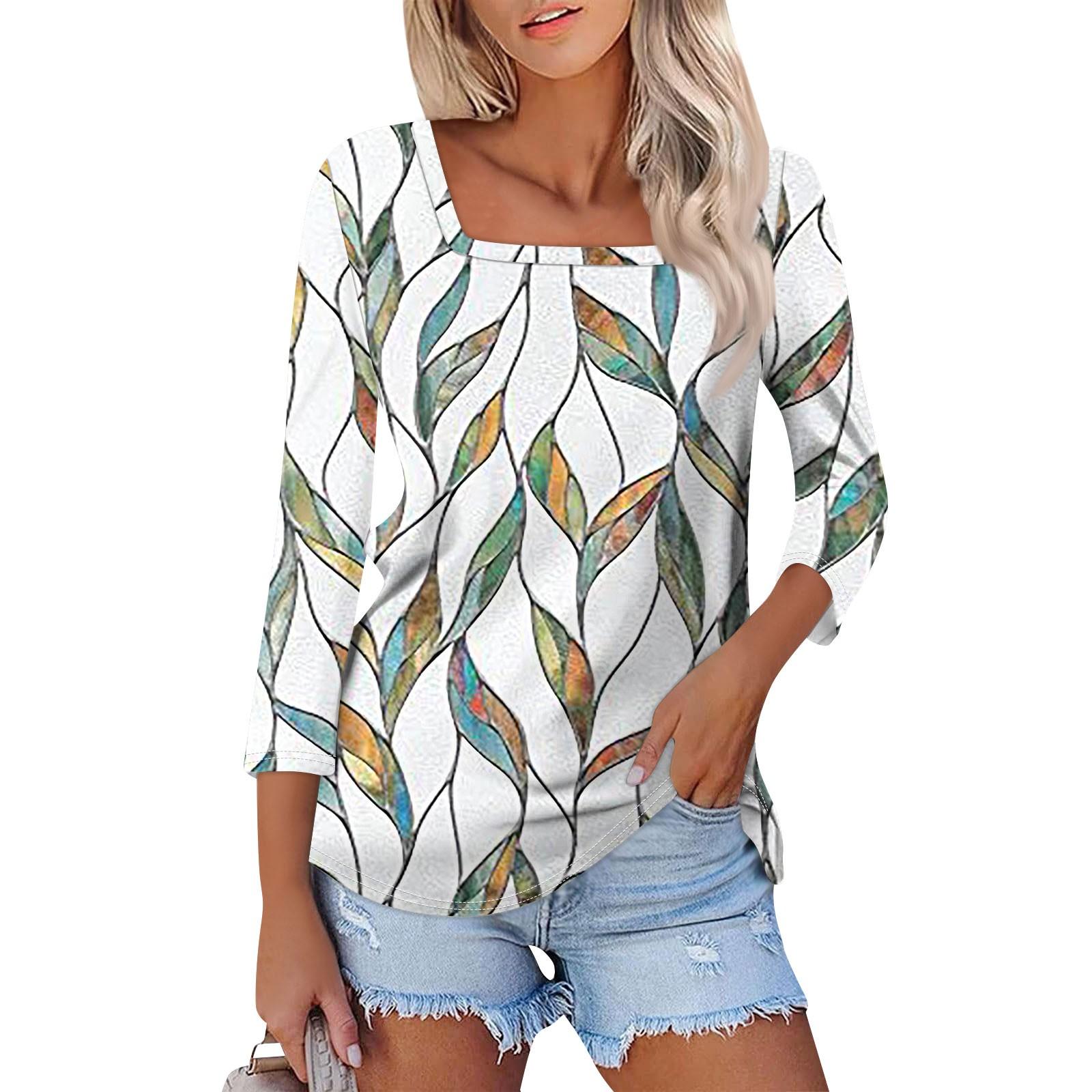 

Сорочка для жіночої моди, повсякденна квадратна горловина, вільна футболка з принтом, жіночий топ XL білий