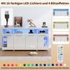 Modern Buffet, LED Illuminated Sideboard, Glass Sideboard, Living Room Buffet with 4 Doors 3 Compartments, Kitchen Cabinet,