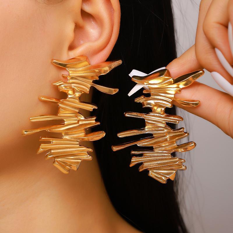 Gold Plated Hypoallergenic Geometric Dangle Earrings 1 Pair Irregular Design for Women Outdoor Travel Wear