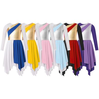 Kinder Mädchen Langarm Metallic Chiffon Lyrical Dance Kleid Kirche Lob Tunika Overlay Kleid