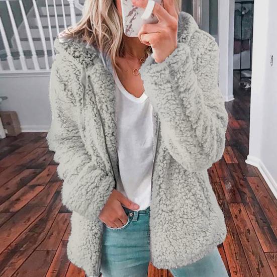 Women Winter Sherpa Fleece Short Jacket Hooded Zipper Cardigan Coat Warm Casual Solid Plush Windproof Jacket for Fall Winter