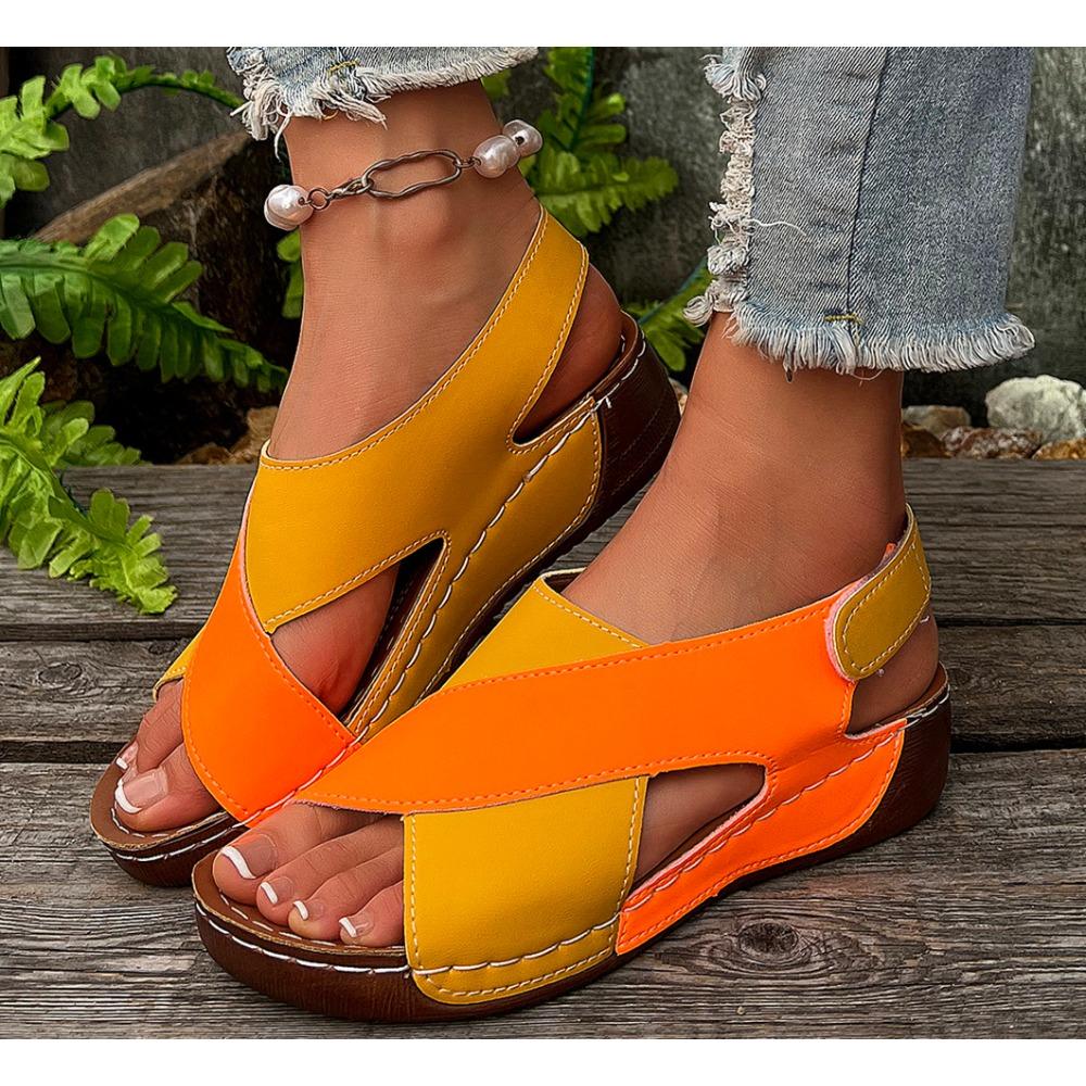 Fashion New Women's Contrast Color Wedge Sandals Summer Peep Toe Non Slip Beach Shoes Woman Comfortable Platform Roman Sandalias Mujer