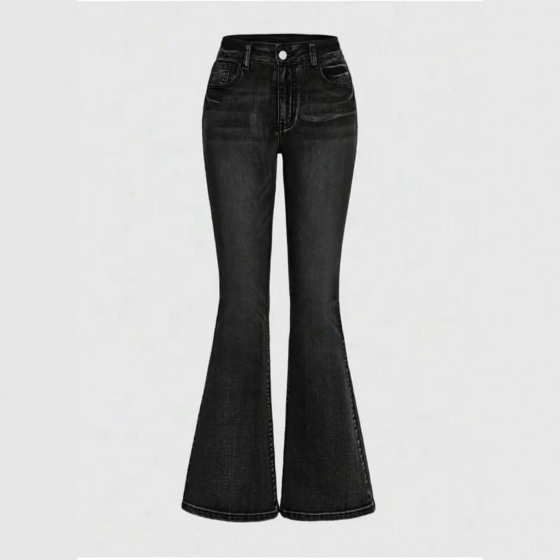 Womens Stradivarius Butterfly Embroidered Jeans Y2K Washed Low Rise Flare Leg Long