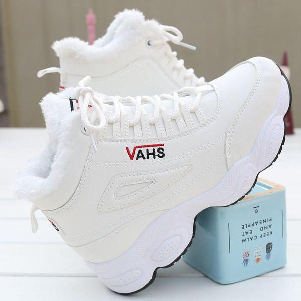 Womens Winter Plush Velvet Warm Cotton Shoes Winter Warm Cotton Boots High Top Sneakers Ladies Chunky Casual Wedge Sneakers Platform Fur Boots