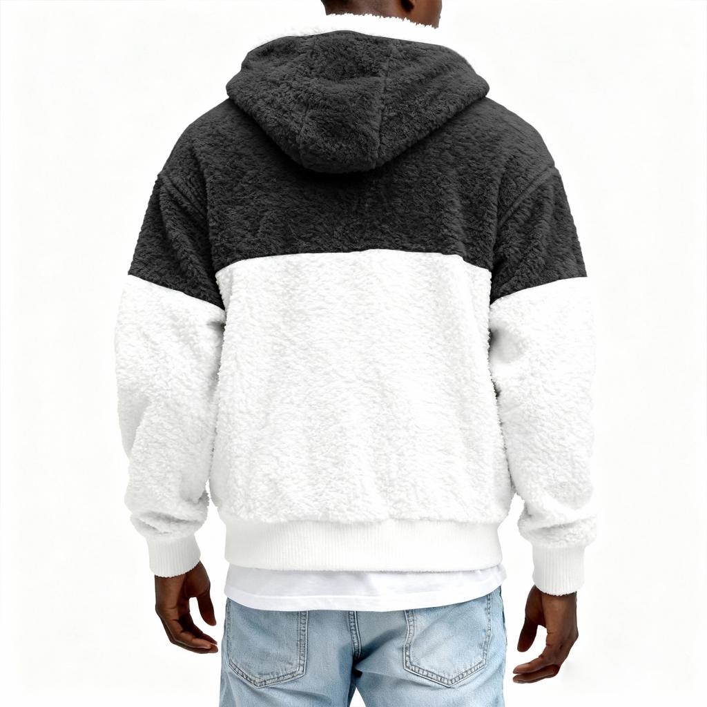 Hanorac cu fermoar pufos pentru bărbați Jachetă de pluș cu fermoar cu glugă pentru