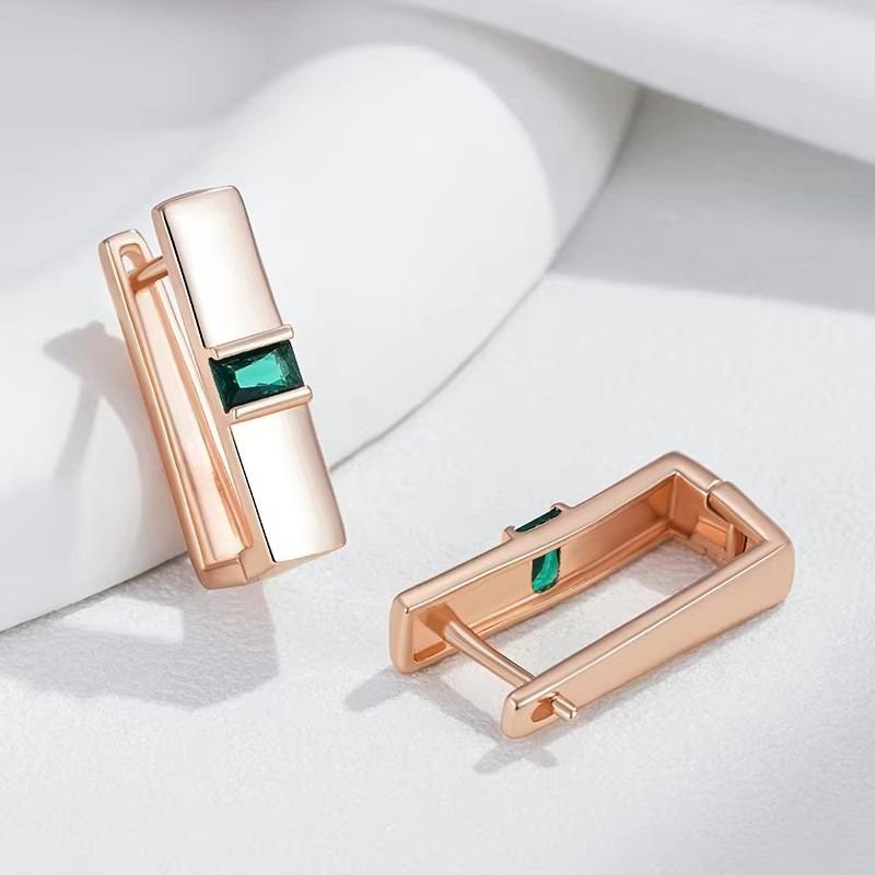 Unique Square Green Zircon Earrings for Women Luxury Gold Color Simple Bride Earrings Vintage Wedding Jewelry