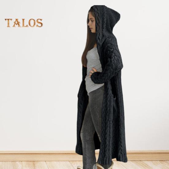 Dámská svetrová bunda s kapsami Střední délka Pletené s kapucí a zakroucená textura Jednobarevná Bunda s dlouhým rukávem Velká velikost Silné svrchní oblečení pro každodenní dojíždění