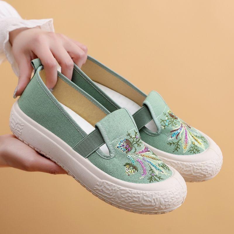 

Летние новые женские туфли в деревенском стиле, вышитые туфли из ткани One Step Canvas, универсальные дышащие туфли для студентов-рыбаков 40 зелёный