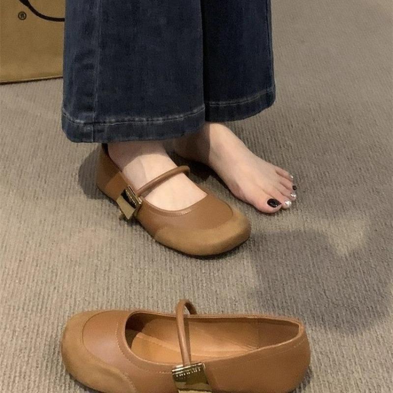 Fashion Women's Vintage Dress Flats Ballet Flats for Women Low-Cut Slip-On Round Toe Slippers Dressy Comfortable Ankle Strap Flat Shoes