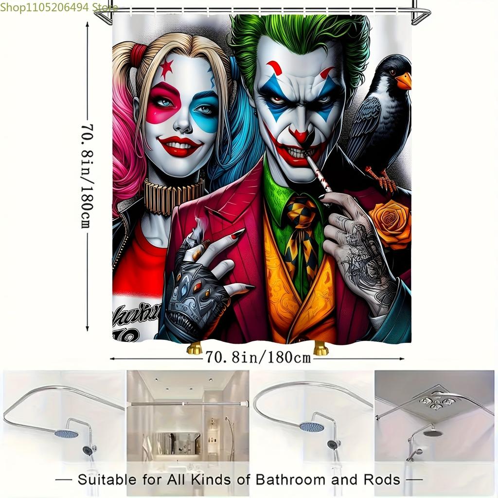 A Warner Bros. Joker Cartoon Pattern Printed Polyester Shower Curtain, Designed for Privacy, Can Be Used As a Home Partition C