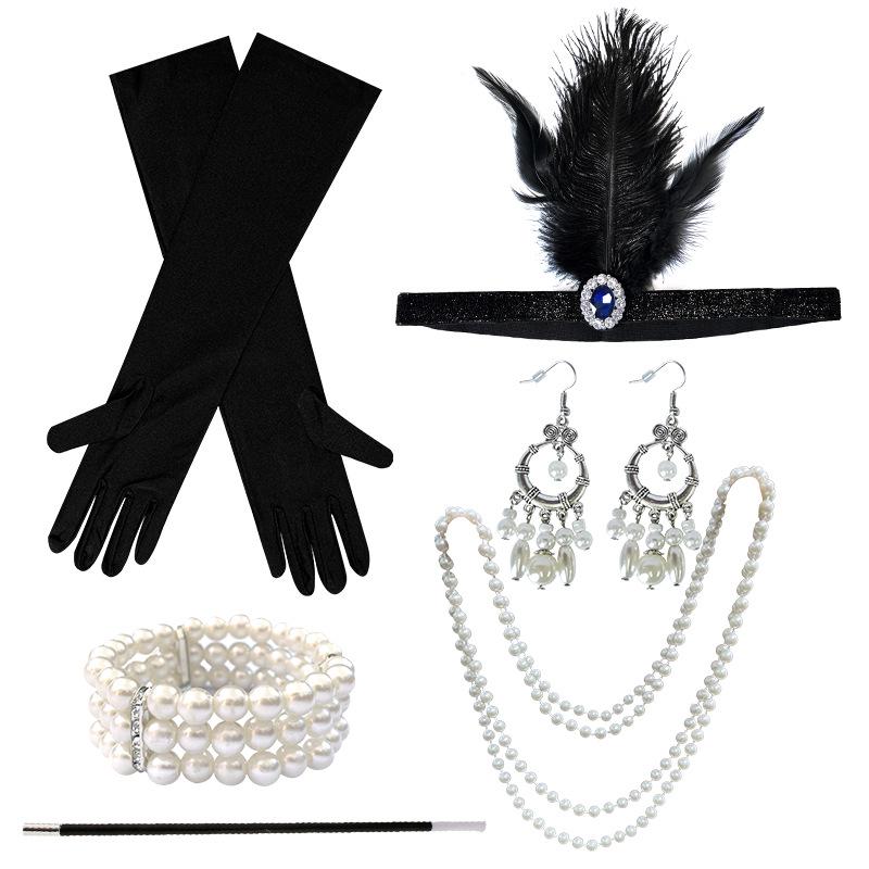 

Перовий головний убір та рукавички в стилі Гетсбі 1920-х років: Аксесуари в ретро середньовічному стилі One Size