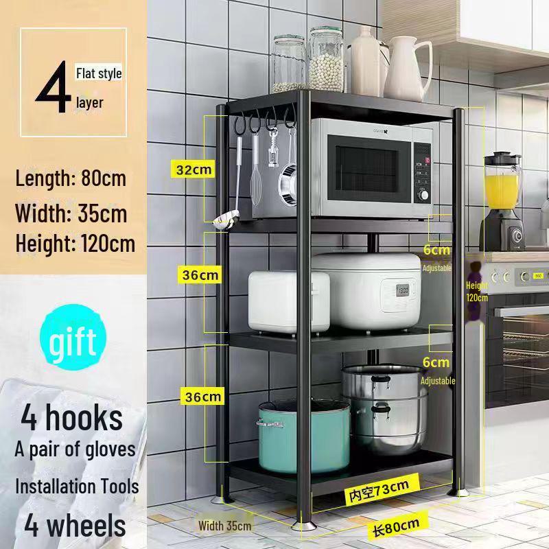 Multi-Layer Kitchen Floor Rack: Multi-Function Microwave and Cookware Storage (Non-Stainless Steel)