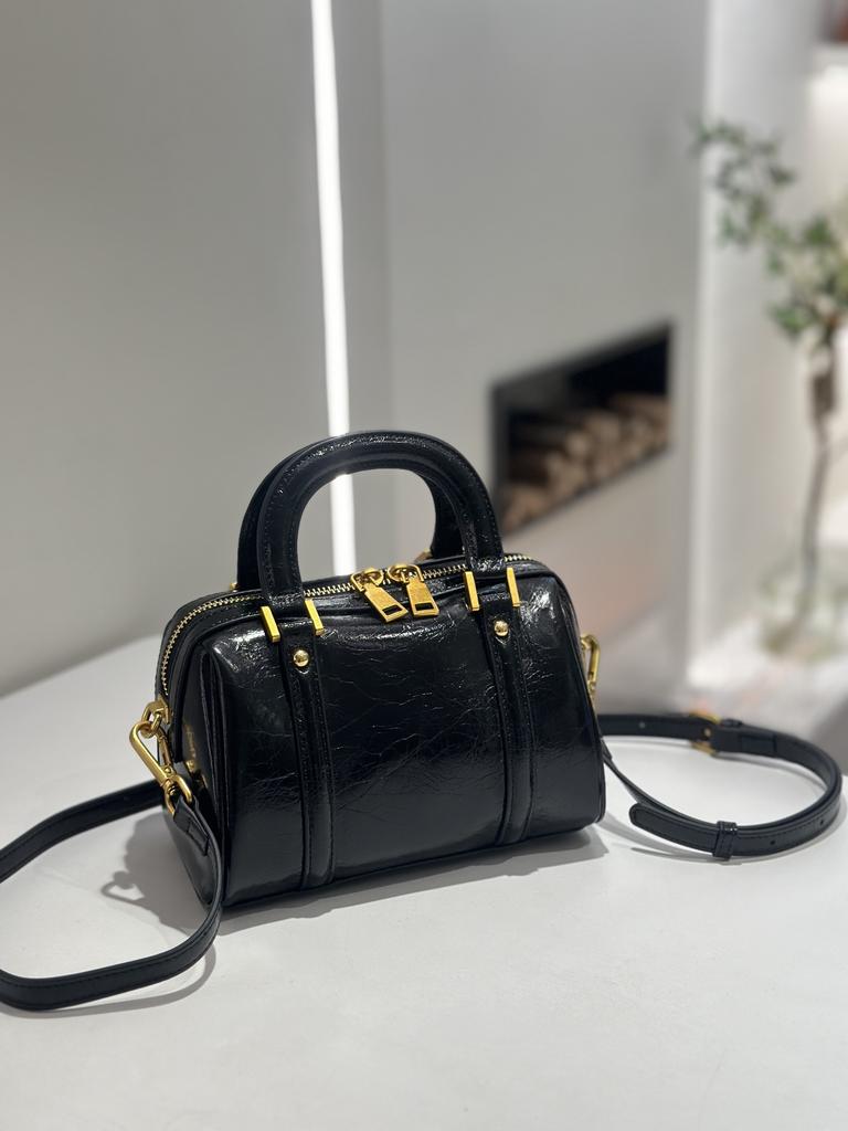 Borsa da Donna in Vera Pelle con Sensazione di Alta Gamma, Borsa Piccola in Pelle di Vacchetta a Strati Baotou Boston, Borsa a Tracolla, Borsa a Mano in Pelle Cerata ad Olio