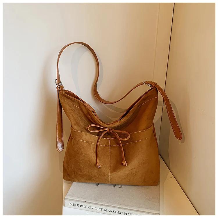 Fashion Faux Suede Solid Color Crossbody Bags 2026 High Quality Bow Decoration Bags Casual Versatile Sweet Women's Handbags