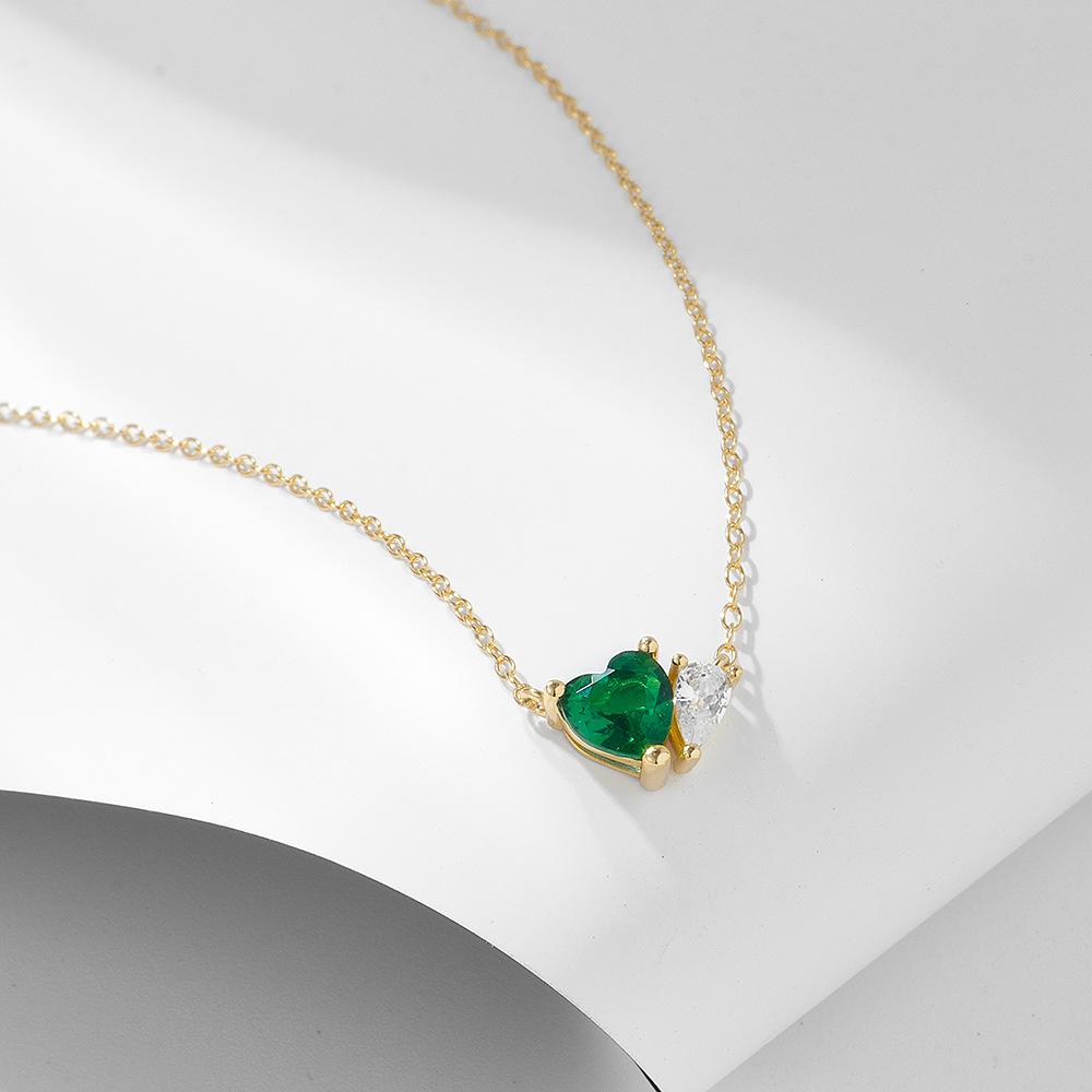 Fashion 925 Sterling Silver Emerald Green love Heart Water Drop Shape Zircon Pendant Gold Plated Necklaces Women
