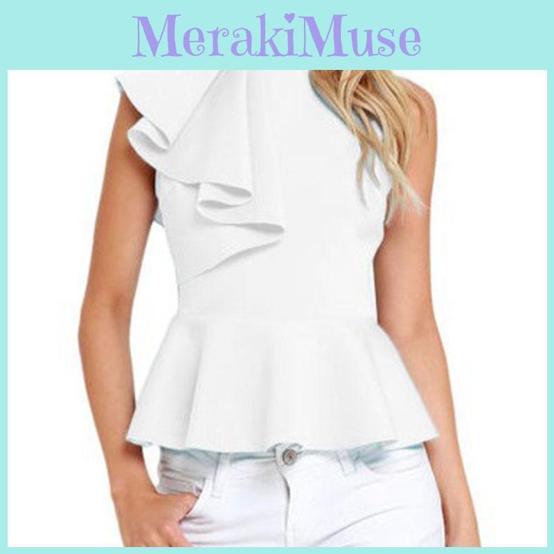 Versatile Women's Fashion Summer Round Neck Irregular Ruffled Slim Sleeveless Solid Top For Any Occasion