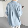 INCERUN Oversized Men Shirts Lapel Short Sleeve Cartoon Print Casual Tops