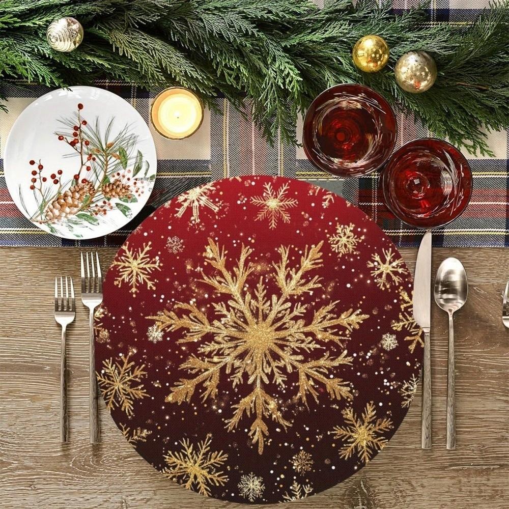 Weihnachtsmann Schneeflocken Weihnachten Platzset Rund Weihnachtsdeko Tischdecke Langlebige Tischsets