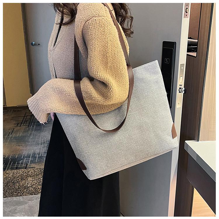 Cotton Linen Casual Tote Bag Large Capacity Handheld Bucket Style For Daily Use