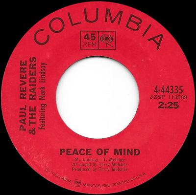 7inch Record PAUL REVERE & THE RAIDERS, MARK LIN - Peace Of Mind / Do Unto Others 444335 Columbia 1967 US Rock Used