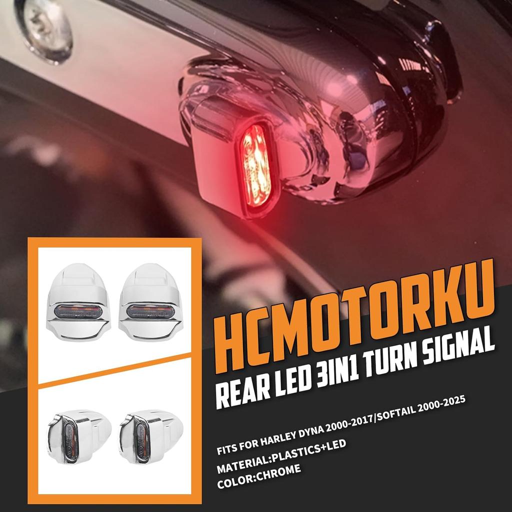 Mini LED Blinklys Baklys Bakindikatorer Passer til Harley Dyna 2000–2017 Softail 2000–2025 (Chrome)