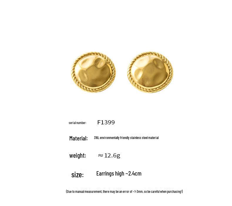 Maillard Vintage Twisted Edge Round Earrings, 18k Gold-Plated Stainless Steel Fashion Accessory
