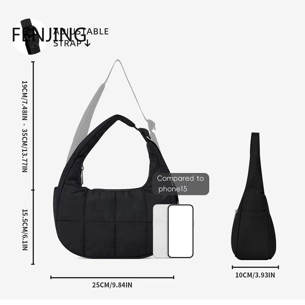 Borsa da Sotto Braccio per Donna Borse a Spalla Trapuntate Cinturino Regolabile in Nylon Borsa a Mano con Cerniera Borsa Hobo per Lavoro Viaggio Borsetta a Mezza Luna