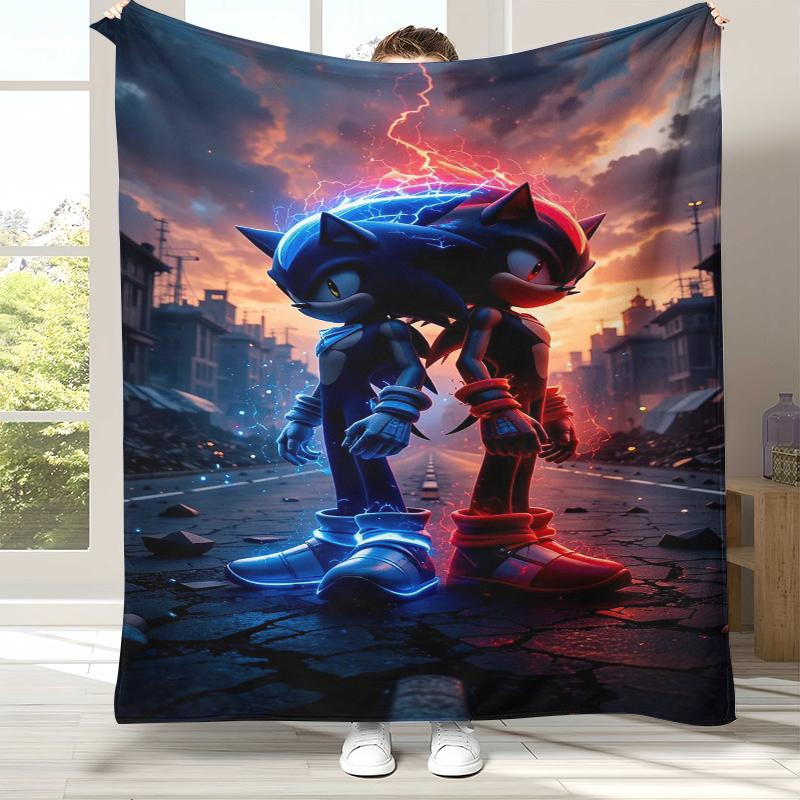 Retro S-Sonic Cartoon Game Flannel Blanket,Ultra Soft Warm Plush Throw for Home Bedroom Bed Sofa Cover Camping Picnic gift
