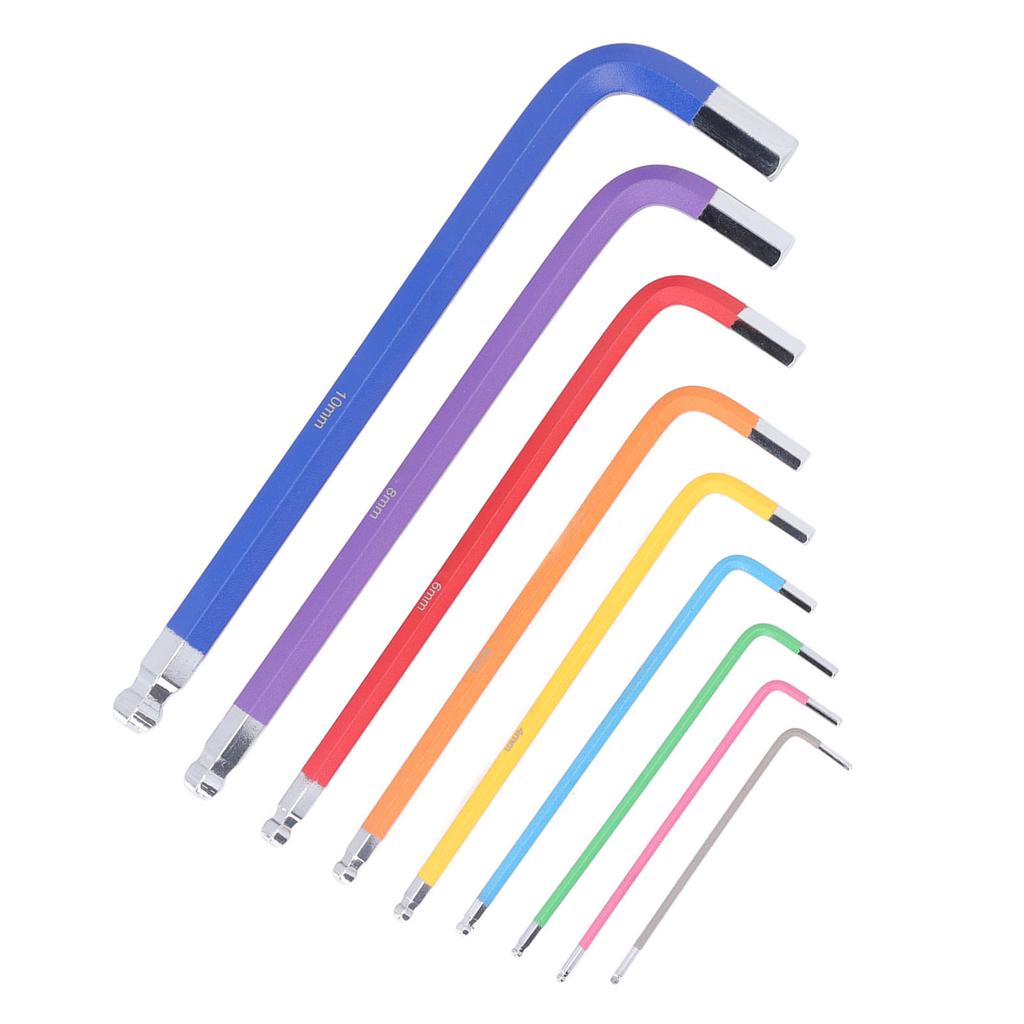 9 Pcs Hex Wrench Set Color Coded Non Slip CR V Hex Key with Ball End for Home Repair Industrial Maintenance