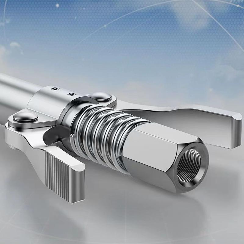 10000 PSI Grease Tool Coupler Heavy-Duty Quick Lock and Release Double Handle Stainless Steel NPTI/8 Leak-Free Grease Tool Tip