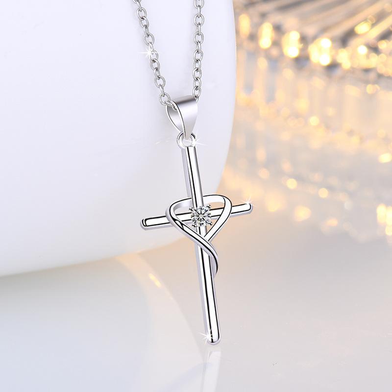 925 Silver Cross Pendant Necklace for Women with 5A Zircon Fine Chain for Wedding Engagement Party