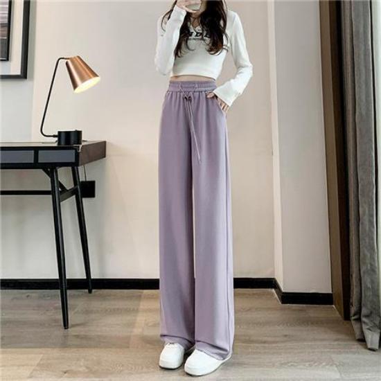 

Женские брюки, однотонные широкие брюки из ледяного шелка, тонкие спортивные штаны, модные повседневные брюки XL фиолетовый