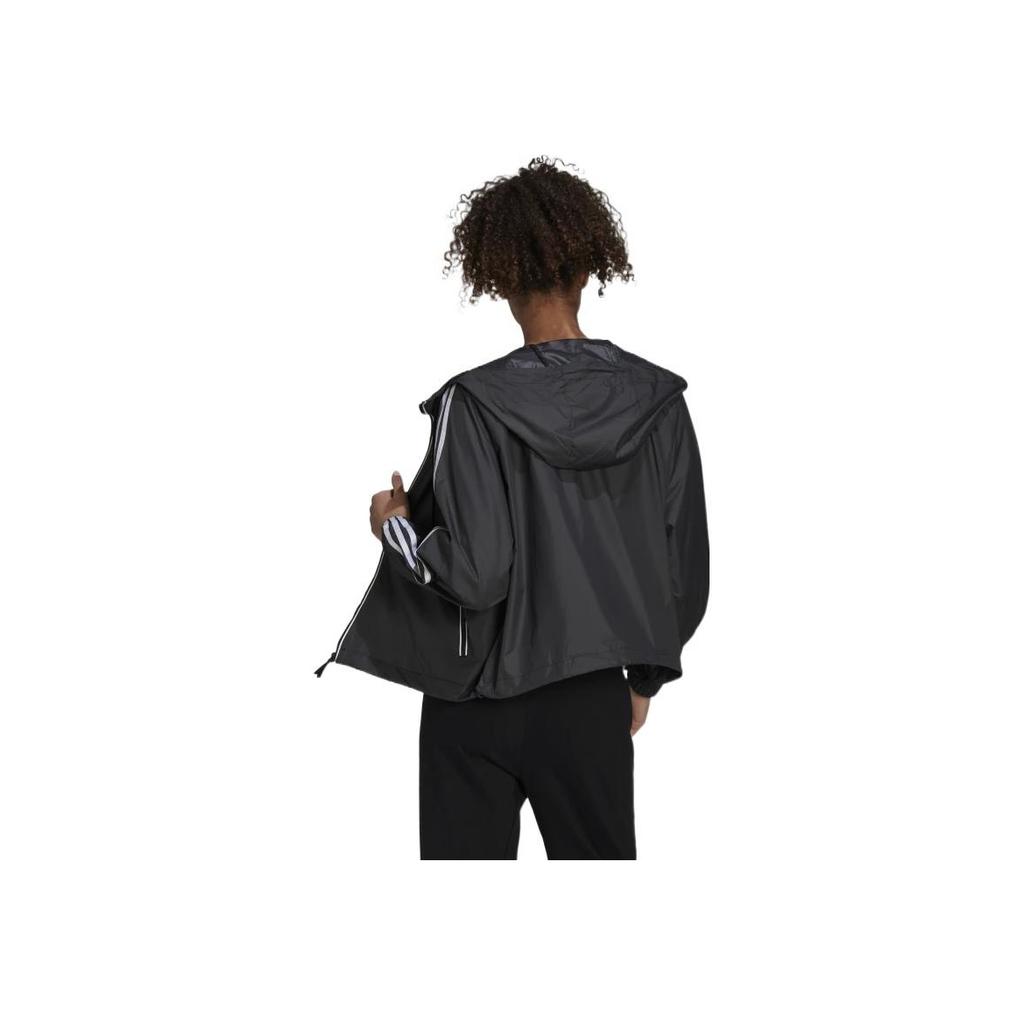 Adidas BSC Striped Zip Pocket Detail Drawstring Hooded Jacket Women Jacket Black H55345