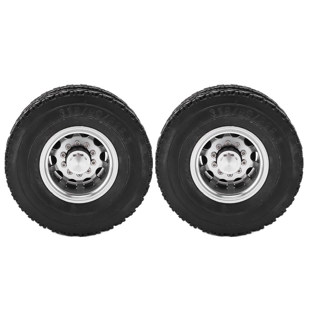 2pcs RC Aluminum Alloy Rear Wheel Hub Rims with Rubber Tires for Tamiya 1 14 Tractor Dump Truck TrailerBlack