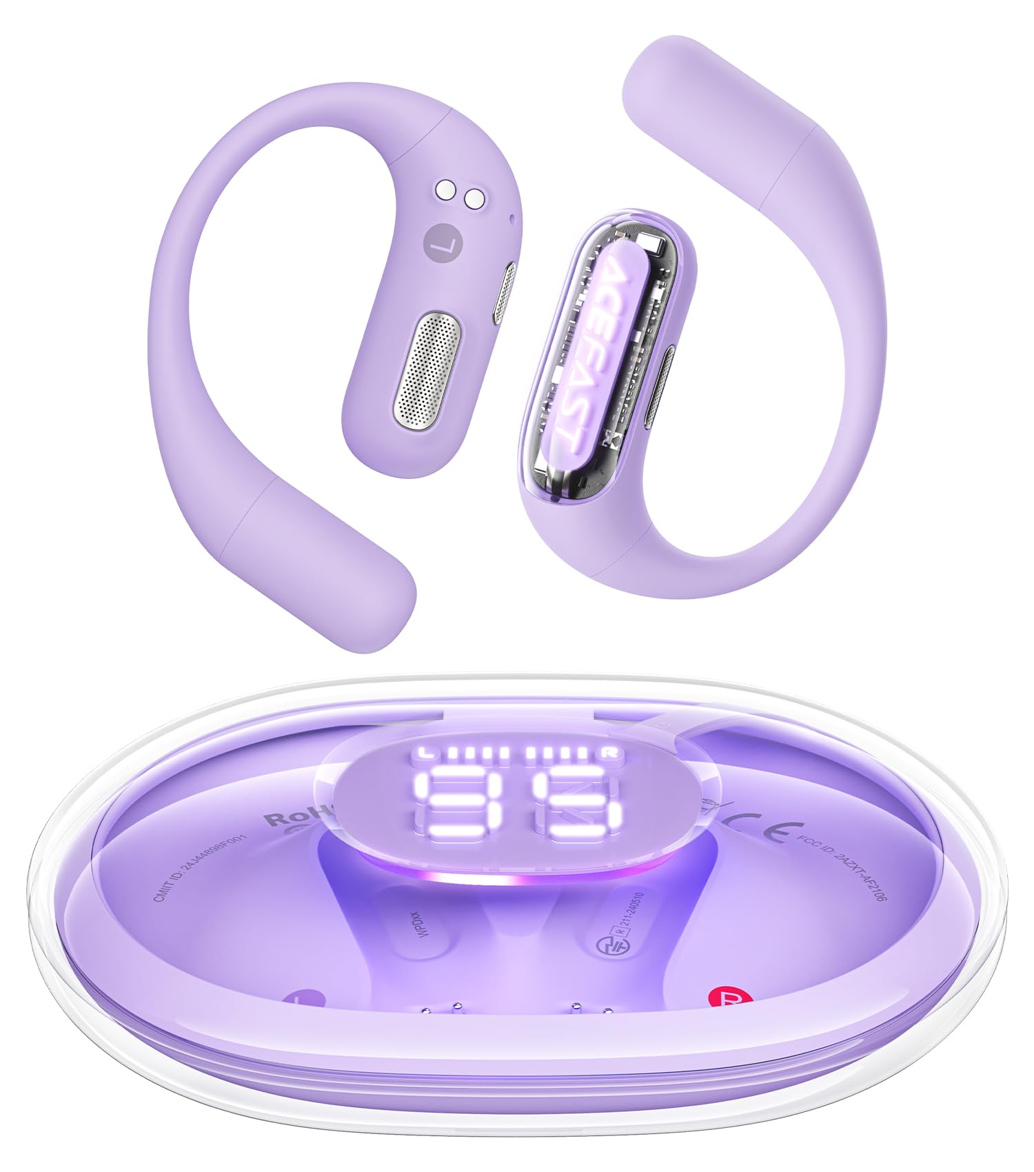 

Зал славы дизайнерских наград Наушники ACEFAST со светодиодной подсветкой-дыханием Bluetooth Настоящие беспроводные наушники-вкладыши для бега и быстрой шумоизоляции Заушный крючок Air фиолетовый