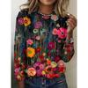Bright Vibrant Flower 3d Graphic Print T-Shirt Women Fashion Casual Oversized Long Sleeve T-shirt Women Clothes Blossom Tops Tee