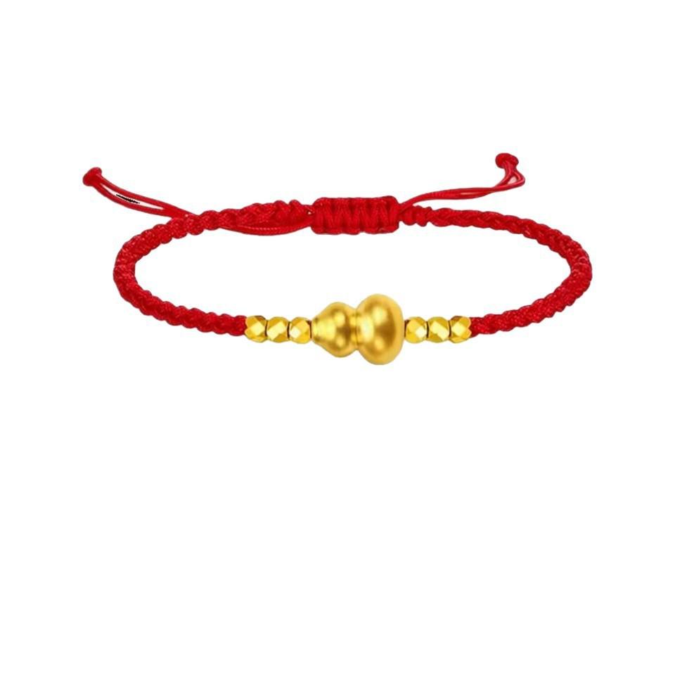 Ultra-fine 999 Pure Gold Red String Gourd Bracelet/Anklet for Zodiac Fortune & Prosperity