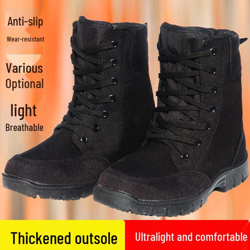 Men's High-Top Black Tactical Safety Boots - Non-Slip, Breathable, Durable for All Seasons Hiking