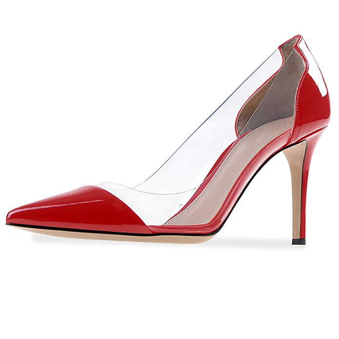 Women's Pointed Toe Transparent Pumps Clear PVC High Heels Dress Shoes