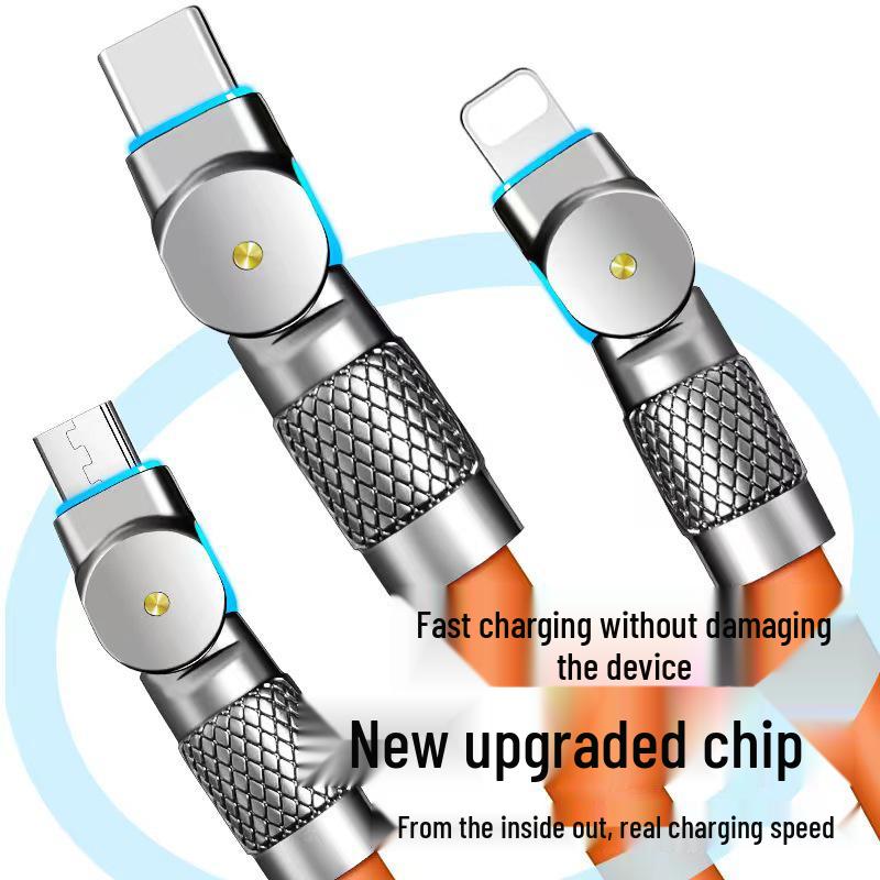 180° Rotating Zinc Alloy 3-in-1 Fast Charging Data Cable