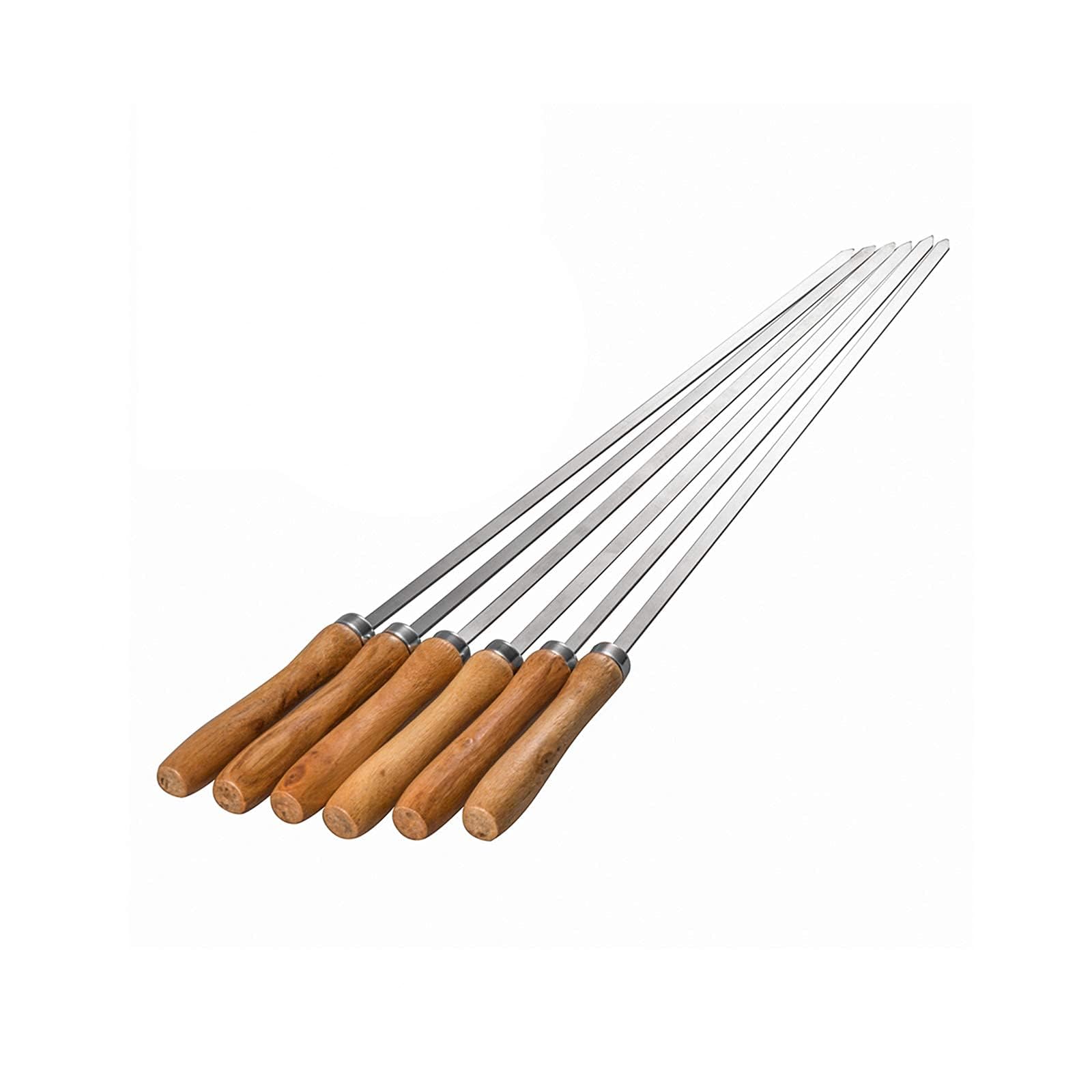 

IMEEA BBQ Skewers, Stainless Steel Skewers with Wooden Handles, 42cm, Set of 6, for Camping and Outdoors