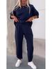2026 Autumn/Winter Women's Solid Color Crew Neck Long Sleeve Top & Pocket Pants Set