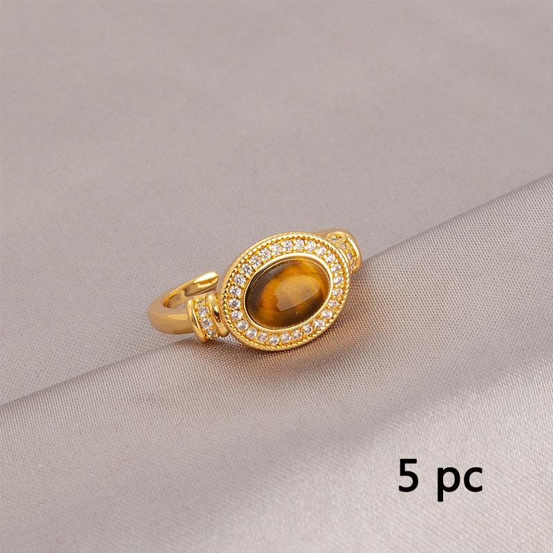 

2025 Trend High Design Vintage Tiger Eye Ring Женское нишевое легкое роскошное кольцо с индексом для поездок на работу Регулируемые кольца Высококачественные уникальные аксессуары 5 pc