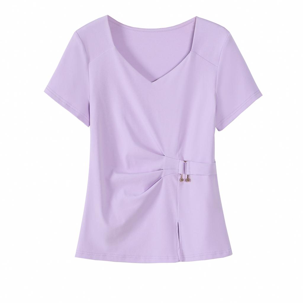 Irregular-cut Crop-top Short-sleeved T-shirt for Women In Summer, Stylish and Trendy, Young-looking, Fashionable and Slim-fit Women's Top
